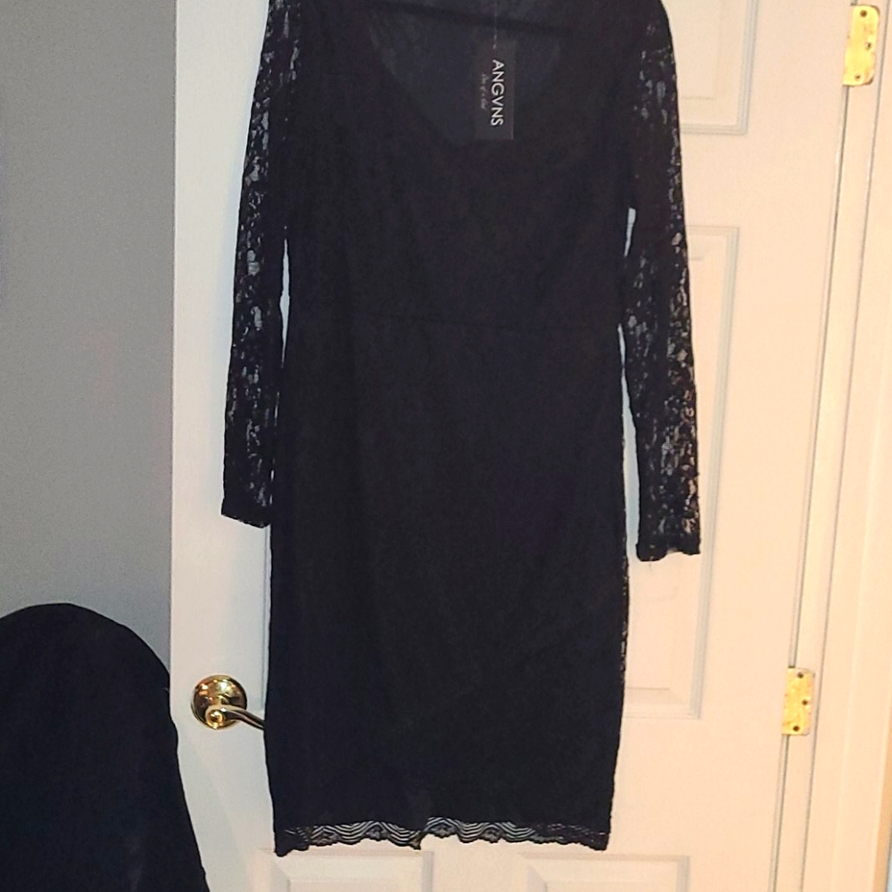 NWT ANGVNS Black Lace Cocktail Dress